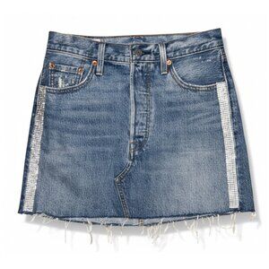 Levi’s Premium Denim Mini Skirt Rhinestone Raw Hem W26